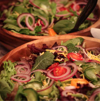 Vibrant colors of salad in a wooden bowl